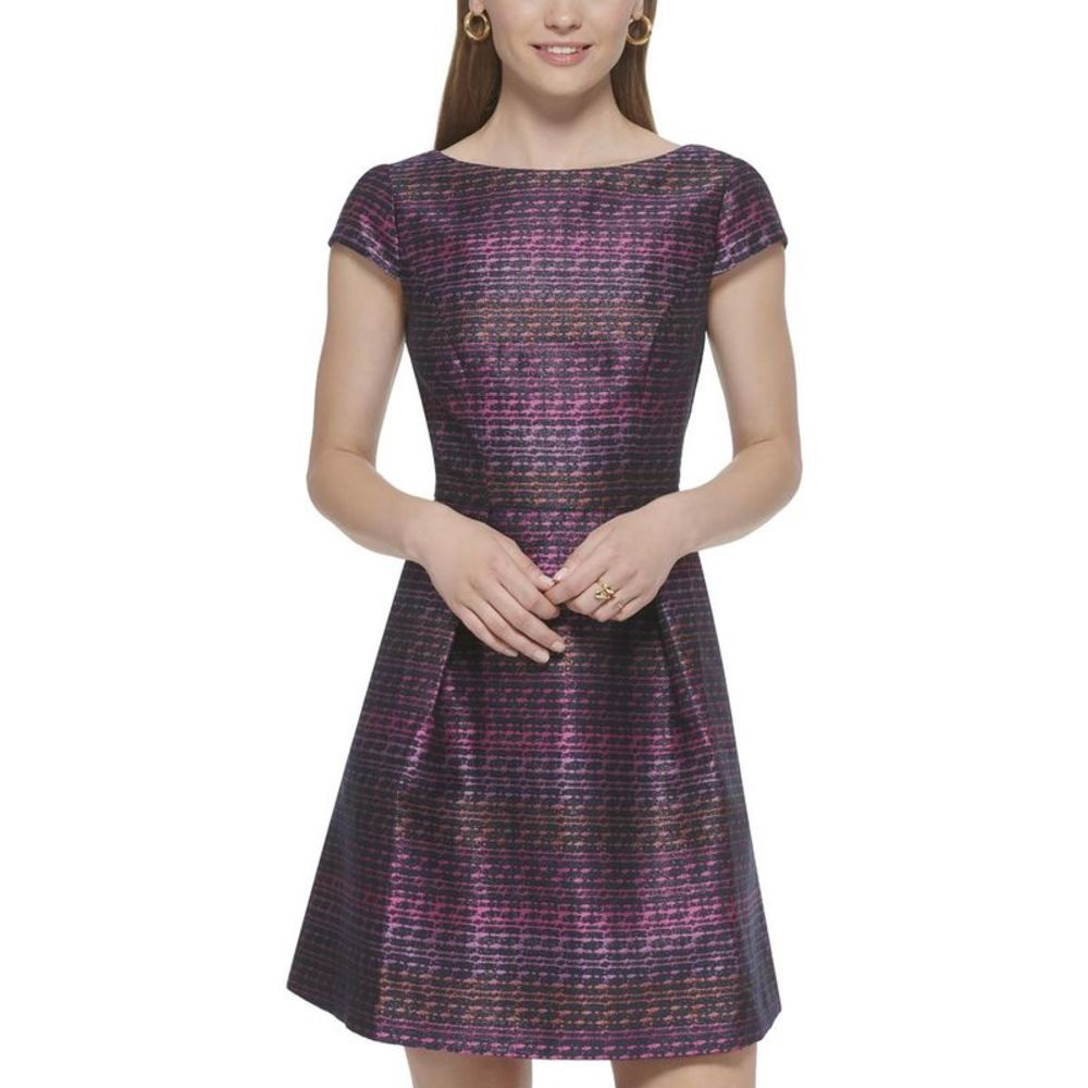 Vince Camuto Womens Pink Metallic Stripe Shadow Fit & Flare Dress NWT